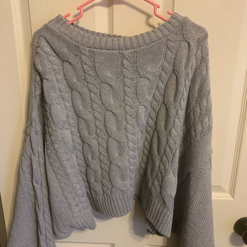 Topshop Gray Crew Neck Cable Knit Sweater